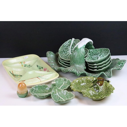 58 - Shorter and Son Ltd cabbage dip bowl and large platter along with large cabbage serving 'basket' of ... 