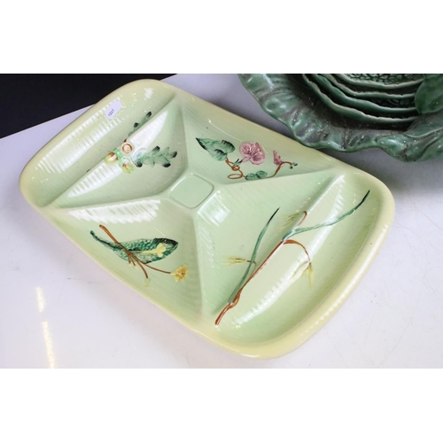 58 - Shorter and Son Ltd cabbage dip bowl and large platter along with large cabbage serving 'basket' of ... 