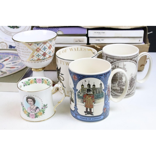 61 - Collection of Wedgwood, Coalport, Spode and Aynsley commemorative mugs, goblet, cups and boxed plate... 