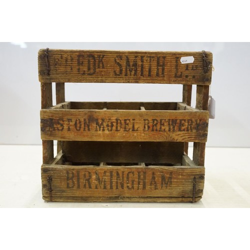 118 - Early 20th century Frederick Smith Ltd, Aston Model Brewery, Birmingham wooden bottle box / crate, 3... 