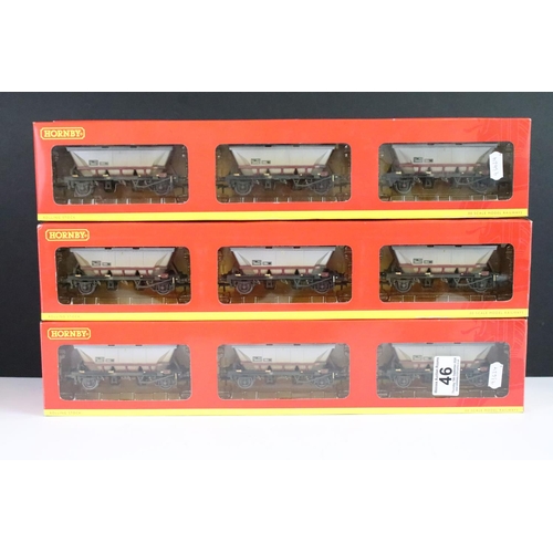 46 - Six boxed Hornby OO gauge 3 x rolling stock item sets to include 4 x R6224 32.5T Hopper with canopy ... 