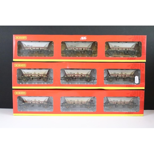 46 - Six boxed Hornby OO gauge 3 x rolling stock item sets to include 4 x R6224 32.5T Hopper with canopy ... 