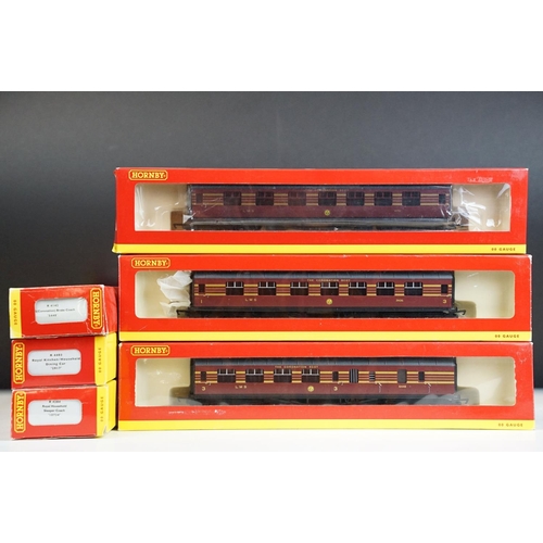 26 - Six boxed Hornby OO gauge items of rolling stock to include R4284, R4403, 2 x R4142, R4141 & LMS Cor... 