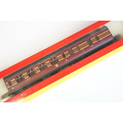 26 - Six boxed Hornby OO gauge items of rolling stock to include R4284, R4403, 2 x R4142, R4141 & LMS Cor... 