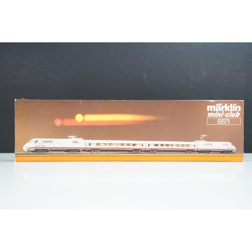 127 - Boxed Marklin Mini Club Z gauge 8871 German Outline ICE 1 4-car high speed train pack, complete