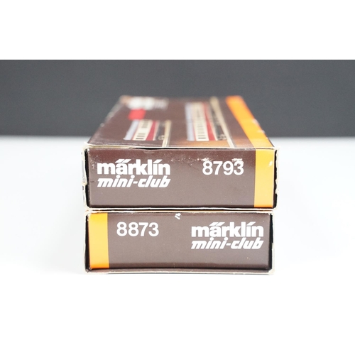 128 - Boxed Marklin Mini Club Z gauge 8873 train pack and 8793 coach pack, both complete (2)