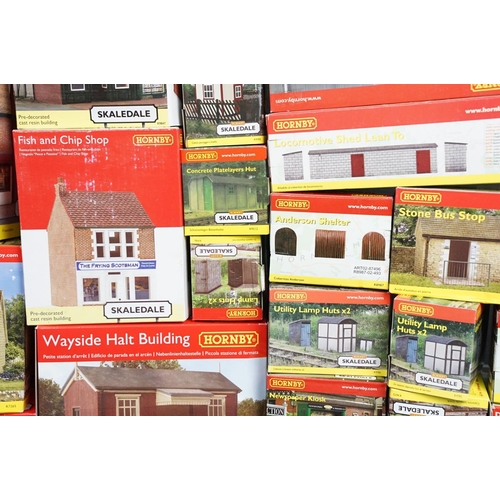 149 - 42 Boxed Hornby OO gauge Trackside buildings to include R9772 High Street Dental, R7289 E.L.Sole New... 