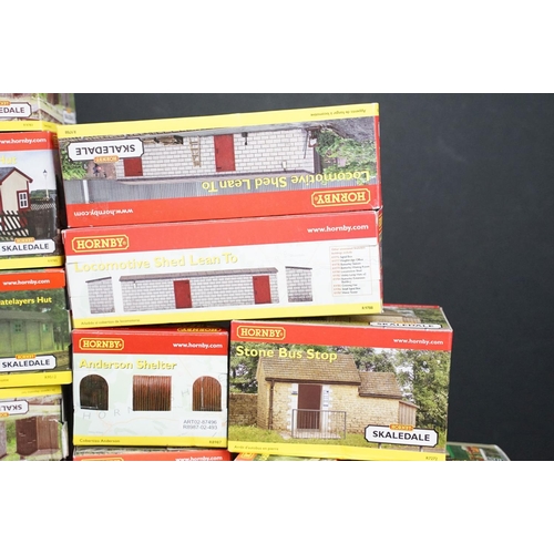 149 - 42 Boxed Hornby OO gauge Trackside buildings to include R9772 High Street Dental, R7289 E.L.Sole New... 