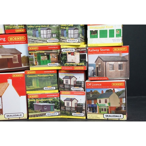 149 - 42 Boxed Hornby OO gauge Trackside buildings to include R9772 High Street Dental, R7289 E.L.Sole New... 