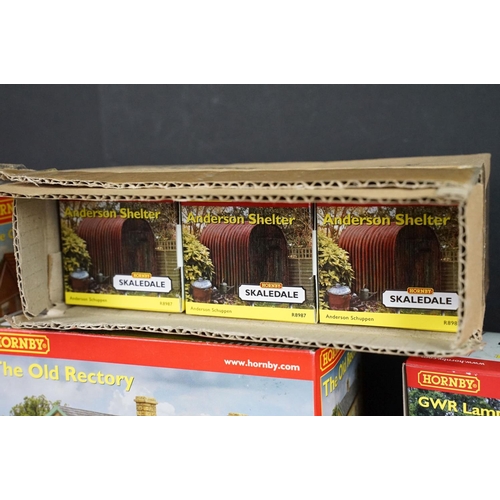 149 - 42 Boxed Hornby OO gauge Trackside buildings to include R9772 High Street Dental, R7289 E.L.Sole New... 