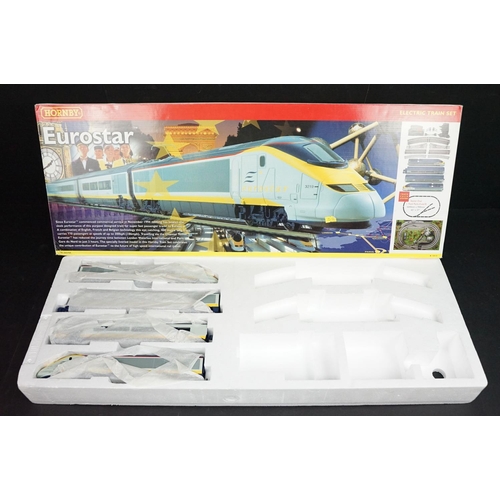 159 - Three boxed part complete Hornby OO gauge electric train sets to include R1013 Eurostar (with locomo... 