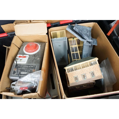 163 - Quantity of OO gauge model railway accessories to include trackside buildings, boxed Hornby Mainline... 