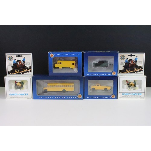 56 - Two boxed Bachmann 5 HO gauge Gandy Dancer electrically powered hand cars plus a boxed 46211 Bus w/ ... 