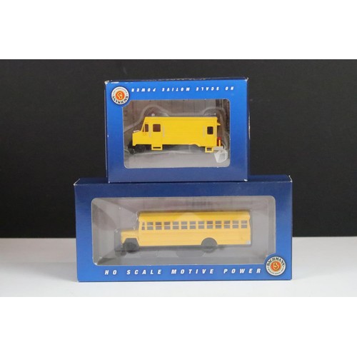 56 - Two boxed Bachmann 5 HO gauge Gandy Dancer electrically powered hand cars plus a boxed 46211 Bus w/ ... 