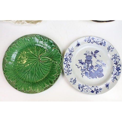 61 - Selection of plates to include 18th century Minton Staffordshire salt glaze oyster and fish serving ... 