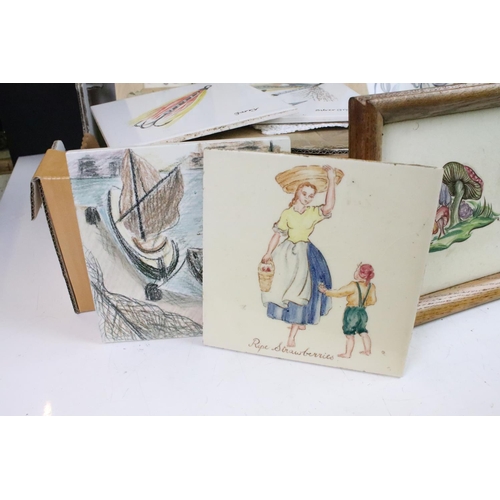 365 - Selection of hand painted tiles to include Dorincourt tiles, commemorative items, Alice in Wonderlan... 