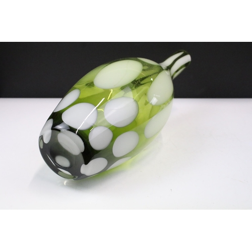 115 - Green and white art glass vase with slender neck, 49.5cm high