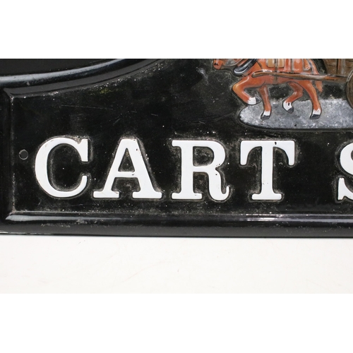 126 - Cart Shed painted cast iron sign, with two screw holes, 17 x 45cm