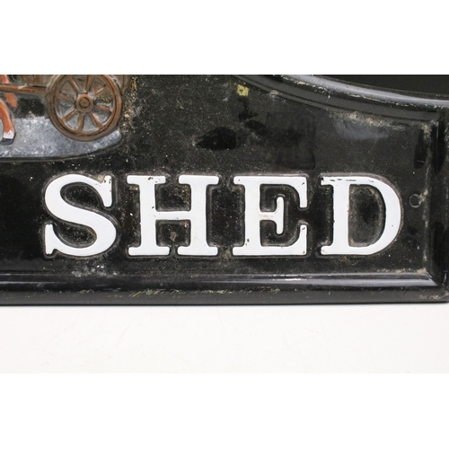 126 - Cart Shed painted cast iron sign, with two screw holes, 17 x 45cm