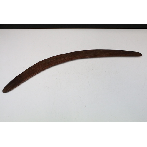 151 - Vintage large hand carved wooden boomerang, W 61cm