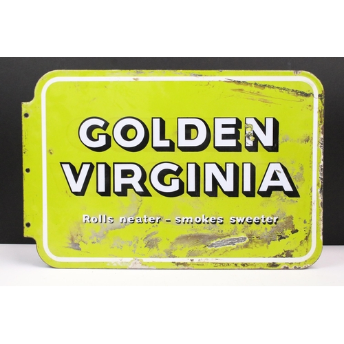 155 - Golden Virginia retro advertising enamel sign, 'Rolls neater, smokes sweeter', W 45cm x H 30cm