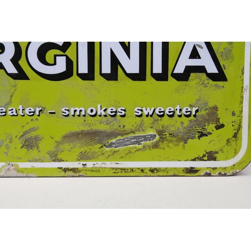 155 - Golden Virginia retro advertising enamel sign, 'Rolls neater, smokes sweeter', W 45cm x H 30cm