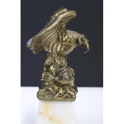 162 - Vintage 20th century gilt eagle with snake in mouth on marble base, H 18cm x W 19.5cm, D 6cm