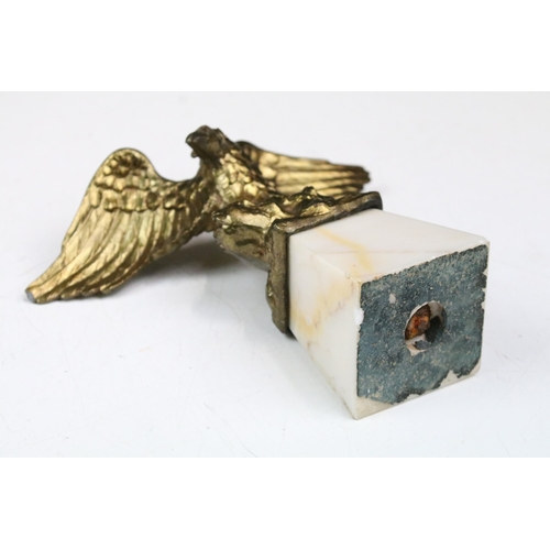 162 - Vintage 20th century gilt eagle with snake in mouth on marble base, H 18cm x W 19.5cm, D 6cm