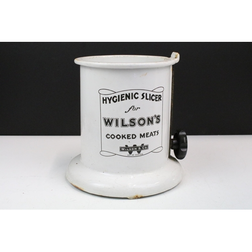 175 - Vintage enamelled hygienic slicer for Wilson's Cooked Meats by Wilson & CO, Pat. No 358702, 22.5cm h... 