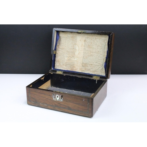 176 - An early 20th century wooden box with mother of pearl decorative inlay, measures approx 28cm x 20cm ... 