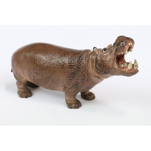 187 - A contemporary cold painted bronze hippo together with a fully hallmarked sterling silver miniature ... 