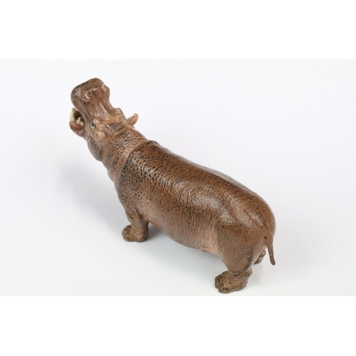 187 - A contemporary cold painted bronze hippo together with a fully hallmarked sterling silver miniature ... 