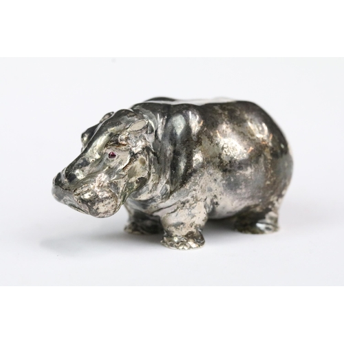 187 - A contemporary cold painted bronze hippo together with a fully hallmarked sterling silver miniature ... 