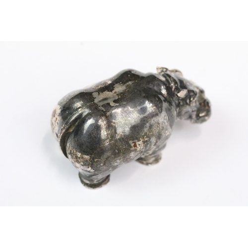 187 - A contemporary cold painted bronze hippo together with a fully hallmarked sterling silver miniature ... 