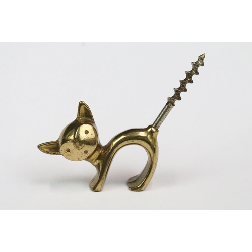 190 - Mid century Austrian Vienna corkscrew in the form of a cat designed by Walter Bosse, 16cm high