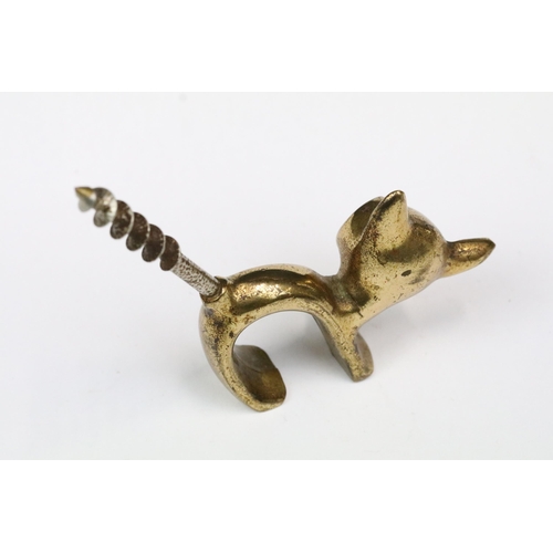 190 - Mid century Austrian Vienna corkscrew in the form of a cat designed by Walter Bosse, 16cm high