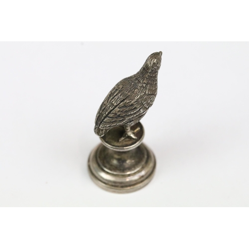 215 - A fully hallmarked sterling silver wax seal with game bird finial, maker marked WH, assay marked for... 