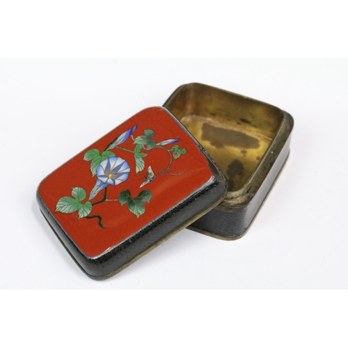 227 - A Chinese Cloisonne enamel lidded trinket box with floral decoration, approx 7cm x 5.5cm x 3cm.