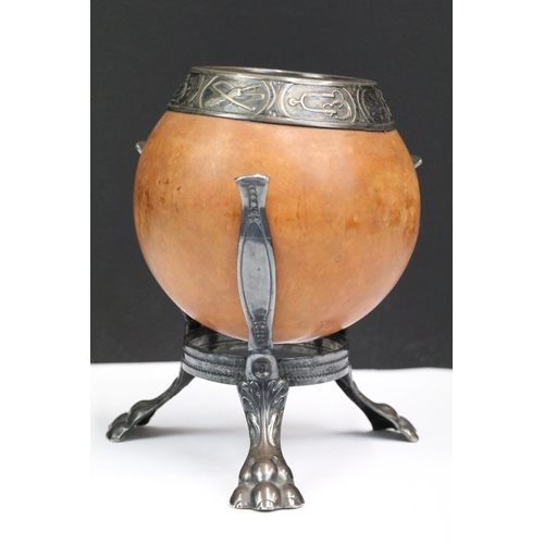 235 - An Argentinian Mate Gourd / Yerba tea cup together with an .800 silver mate spoon.