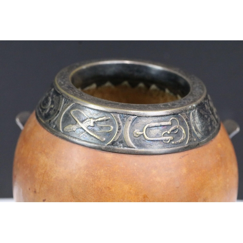 235 - An Argentinian Mate Gourd / Yerba tea cup together with an .800 silver mate spoon.