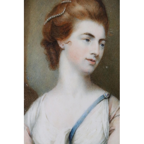 236 - 19th century English school, head and shoulders portrait of a lady, watercolour, set in yellow metal... 