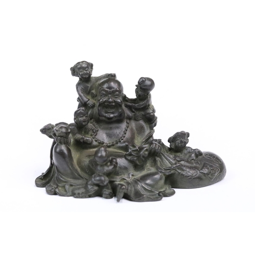 244 - A Chinese ornamental bronze five child buddha maitreya figure.