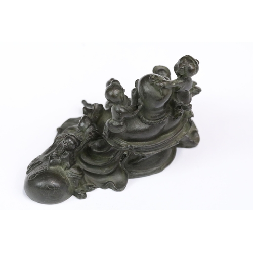 244 - A Chinese ornamental bronze five child buddha maitreya figure.