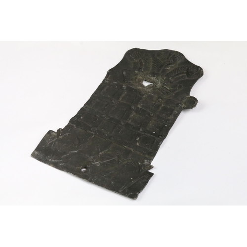 250 - An antique lead fire mark molded with portcullis with crown and prince of wales feathers.