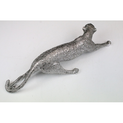 323 - The Leonardo Collection silver art - stalking cheetah statue figurine with gem eyes, 39cm