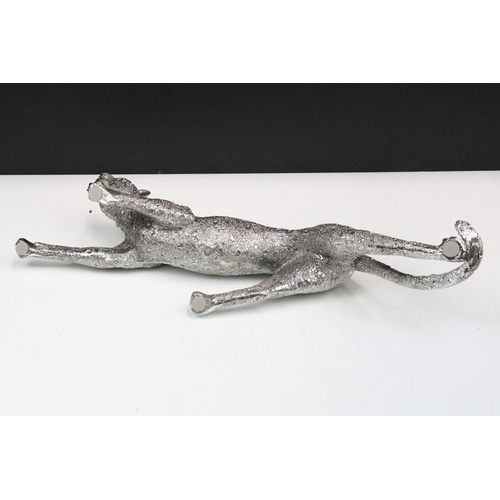 323 - The Leonardo Collection silver art - stalking cheetah statue figurine with gem eyes, 39cm