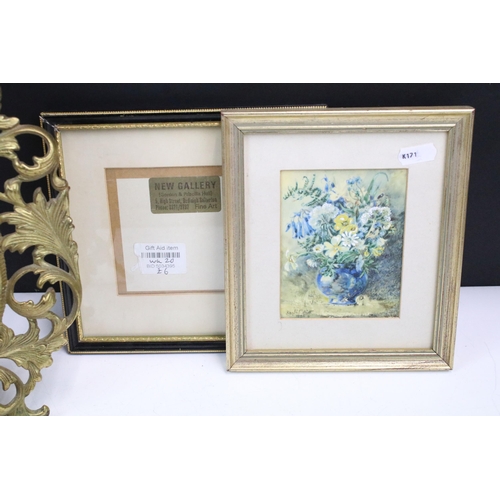 325 - Assortment of small ornate frames and pictures to include oval gilt stand frame, brass easel stand f... 