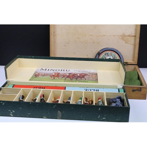 332 - Minoru John Jacques & Son Ltd, The New Race Game, Double Event boxed set game, with eight cast horse... 