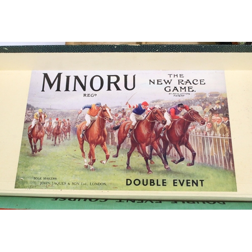 332 - Minoru John Jacques & Son Ltd, The New Race Game, Double Event boxed set game, with eight cast horse... 