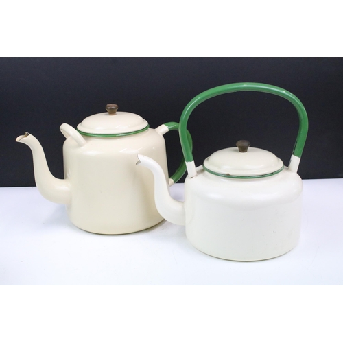 334 - Two vintage enamelled kettle pots and lidded saucepan